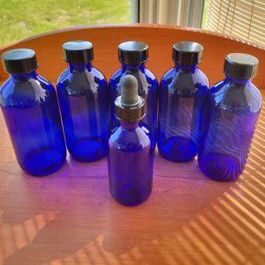 6 Cobalt Glass Bottles
